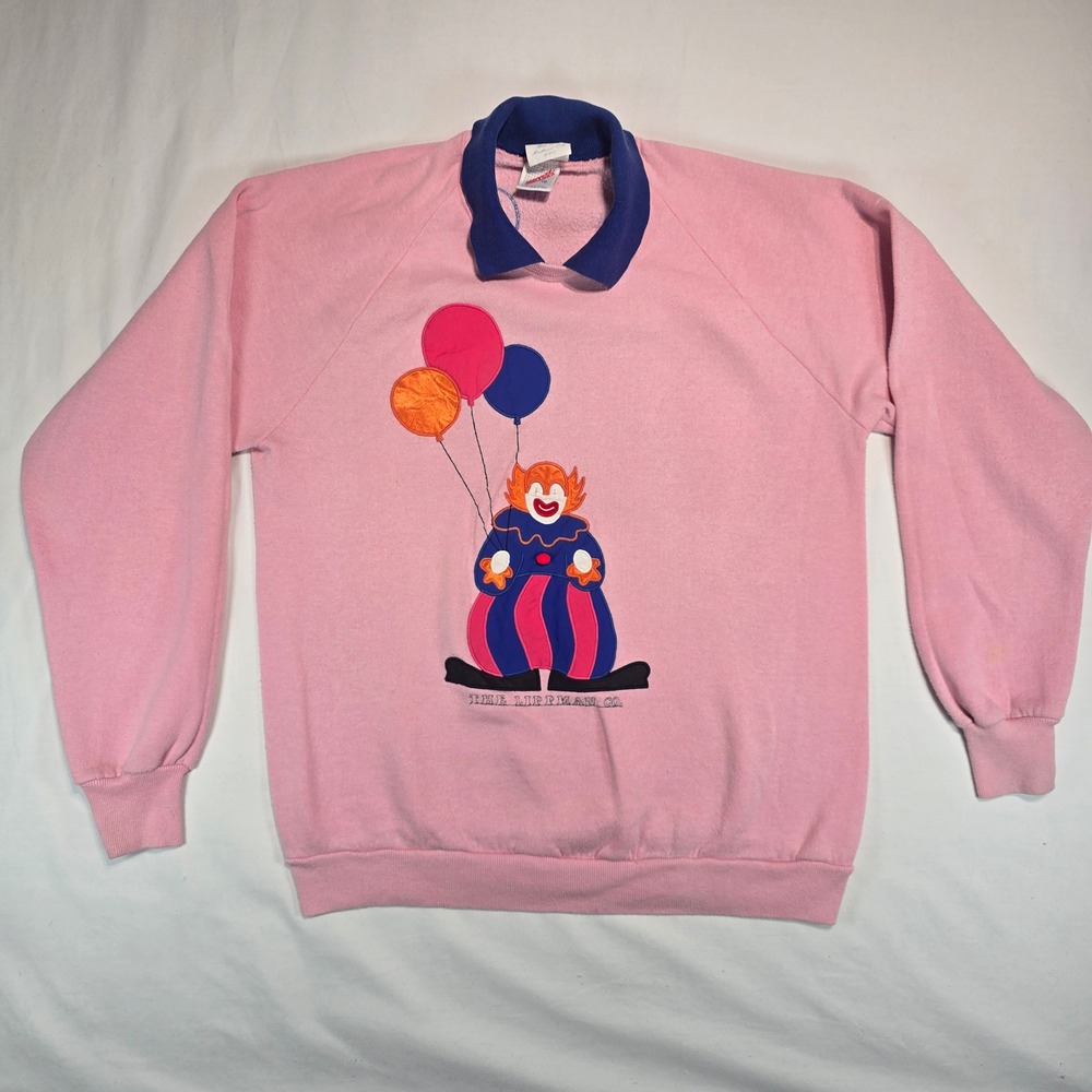 Vintage Jerzees Just Ducky Clown Balloons Sweatshirt Pink XL Made in USA